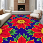 Vibrant Red Yellow Floral Medallion Rug