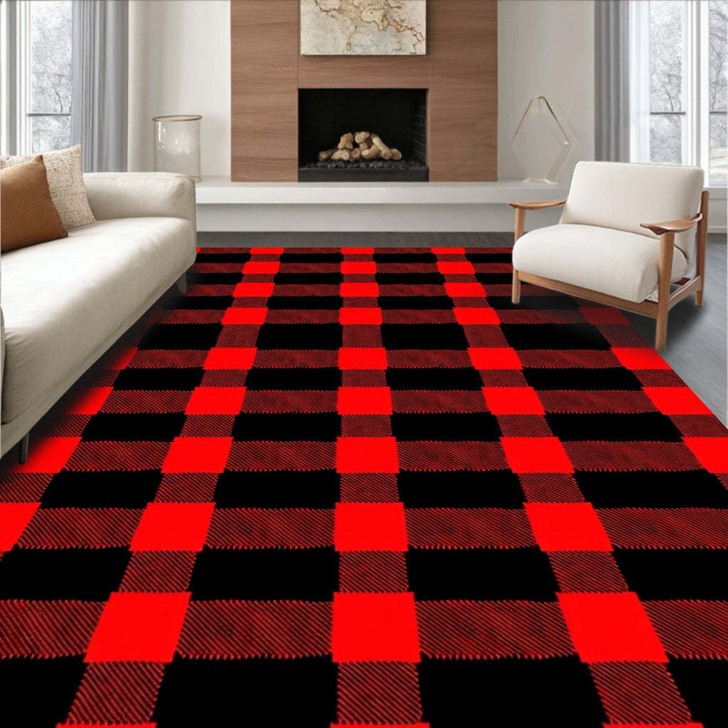 Bold Red Black Buffalo Plaid Check Rug
