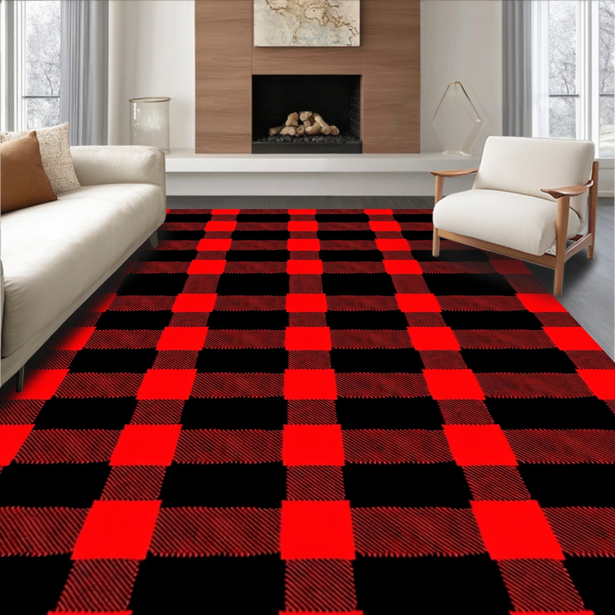 Bold Red Black Buffalo Plaid Check Rug