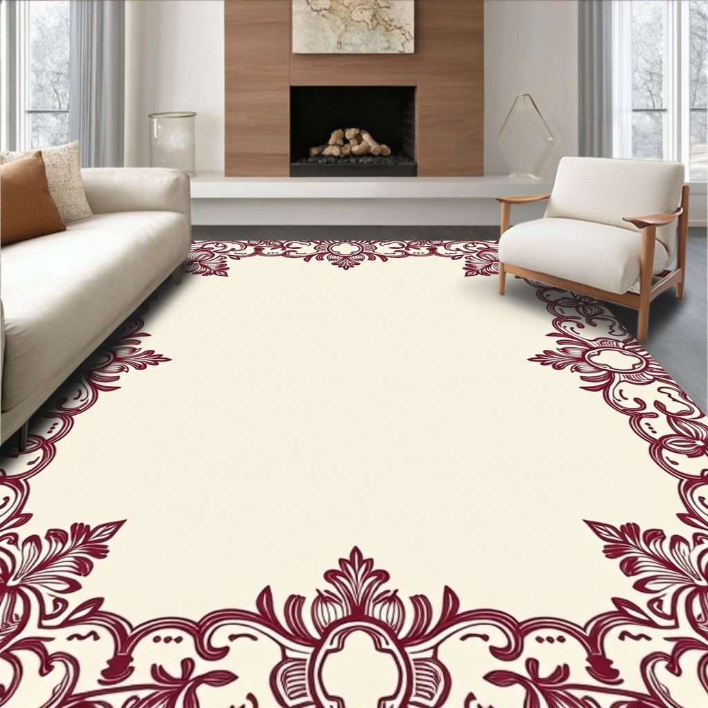 Ornate Floral Vine Border Rug