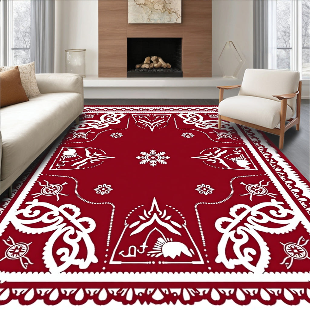 Deep Red Ornate Mandala Medallion Rug