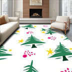 Green Christmas Tree Yellow Starburst Spots Rug