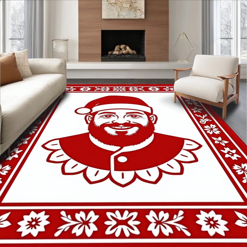 Festive Red Santa Claus Floral Border Rug
