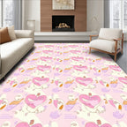 Pink Heart Bird Swirls Pastel Rug