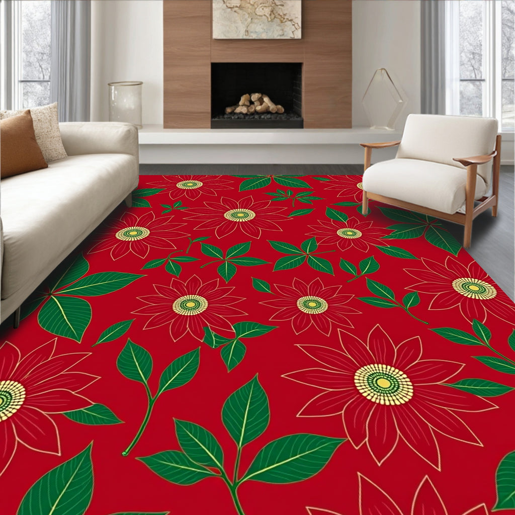 Crimson Floral Starry Garden Rug