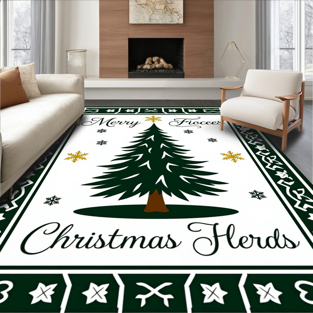 Merry Christmas Tree Snowflake Border Rug