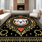 Playful pup black golden red mandala Rug