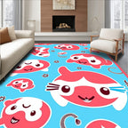 Coral Cartoon Characters Blue Background Rug