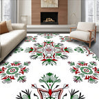 Crimson Green Floral Symmetry Rug