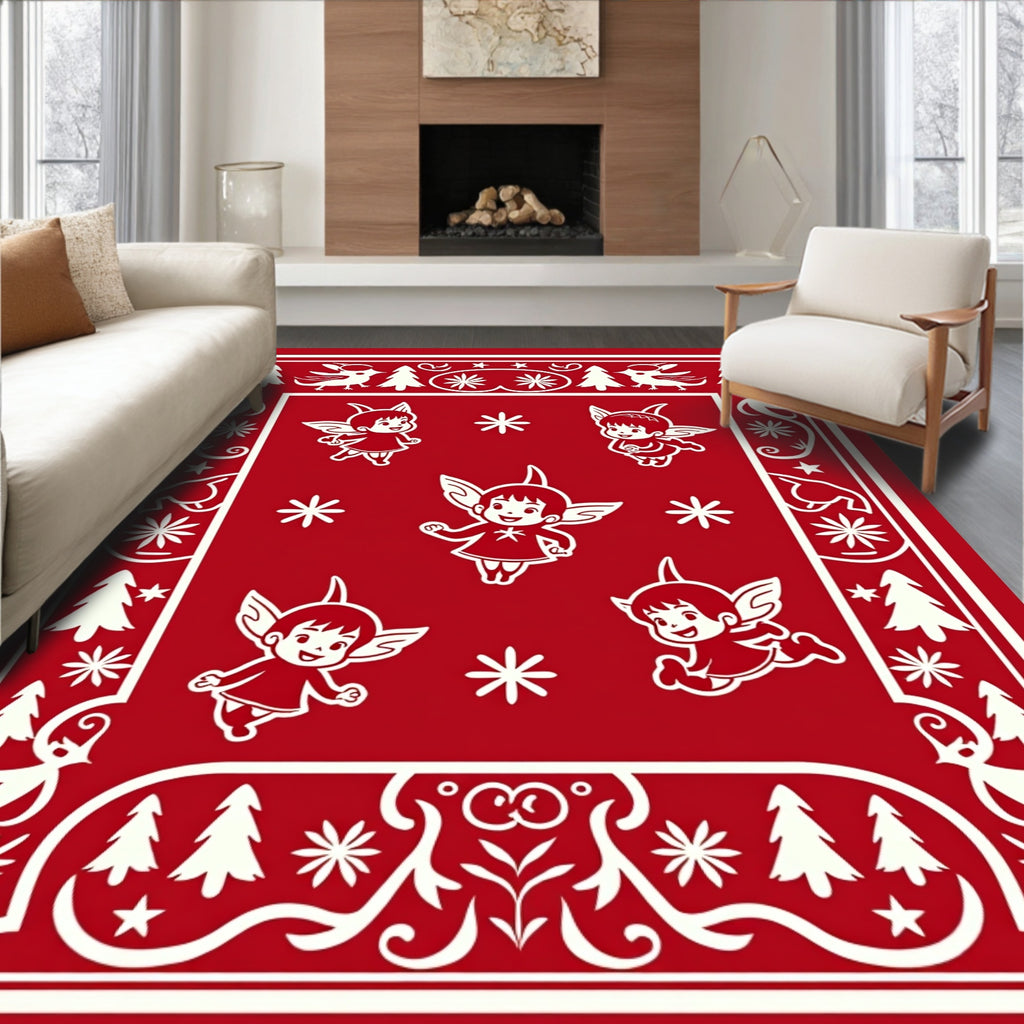 Festive Red Winged Cherub Christmas Rug
