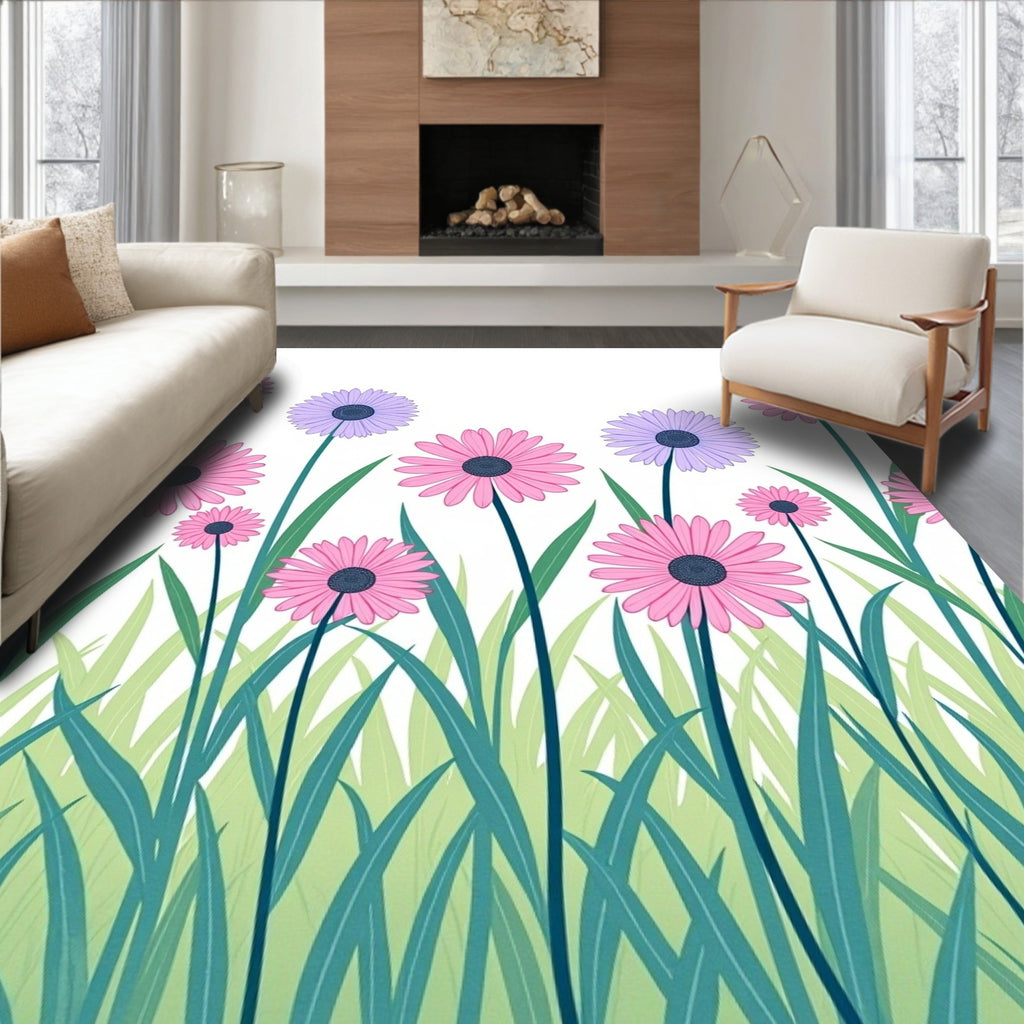 Pink Lavender Daisy Garden Border Rug