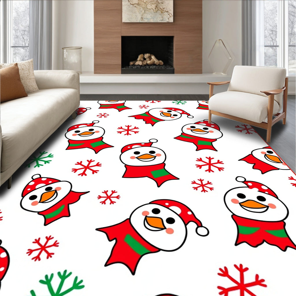 Joyful Snowman Red Green Snowflake Garland Rug