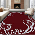 Crimson Silver Swirl Floral Border Rug