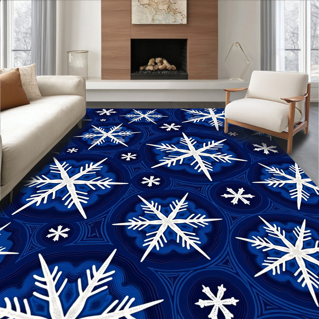 Deep Blue Snowflake Mandala Medallion Rug