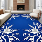 Deep Blue White Foliage Corner Rug