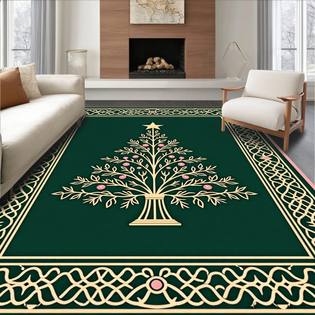 Festive Green Gold Christmas Tree Rug
