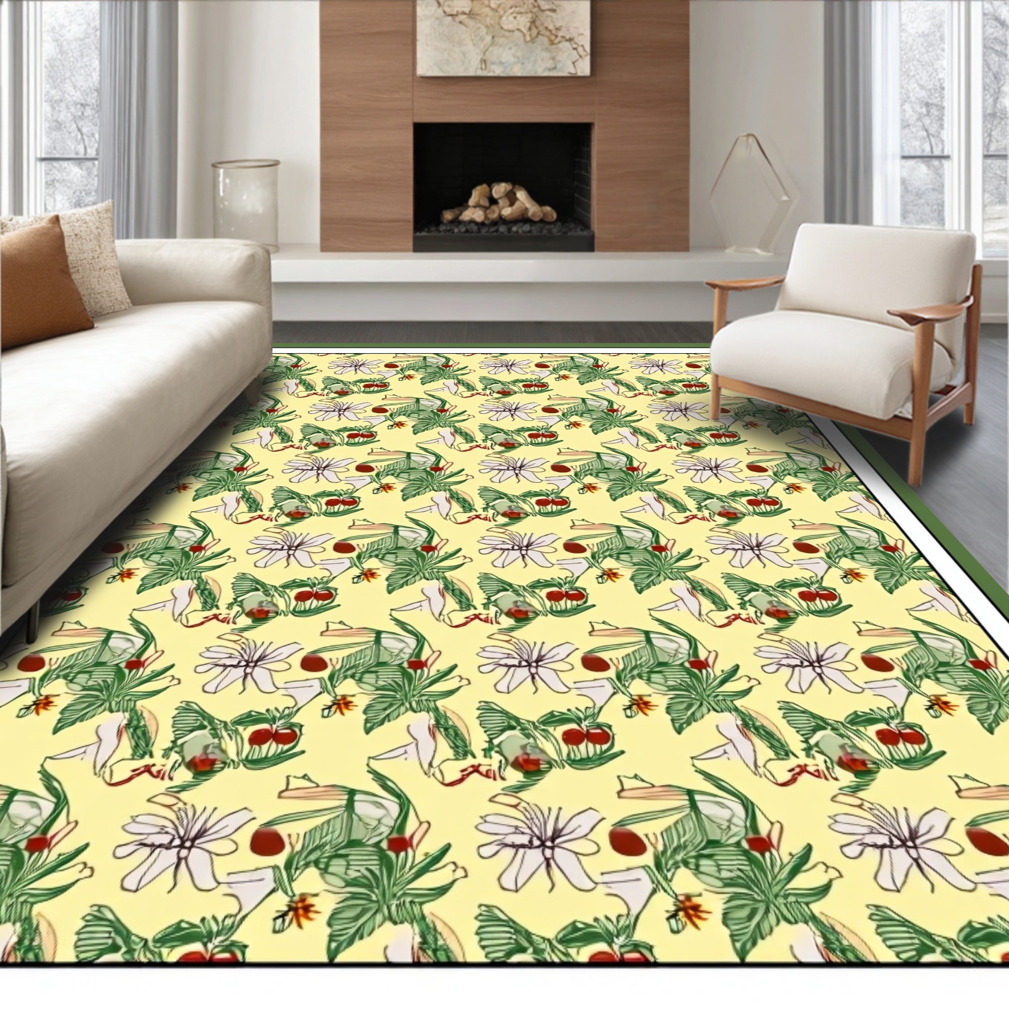 Spring Garden Floral Cherry Rug