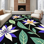 Bold Exotic Flower Green Leaf Arrangement Rug