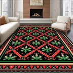 Bold Red Lattice Green Floral Rug