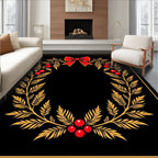 Golden Wreath Red Bow Oval Rug