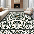 Dark Emerald Floral Medallion Frame Rug