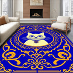 Aesthetic Blue Yellow Feline Medallion Rug