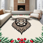 Graphic Brown Bull Festive Holiday Rug
