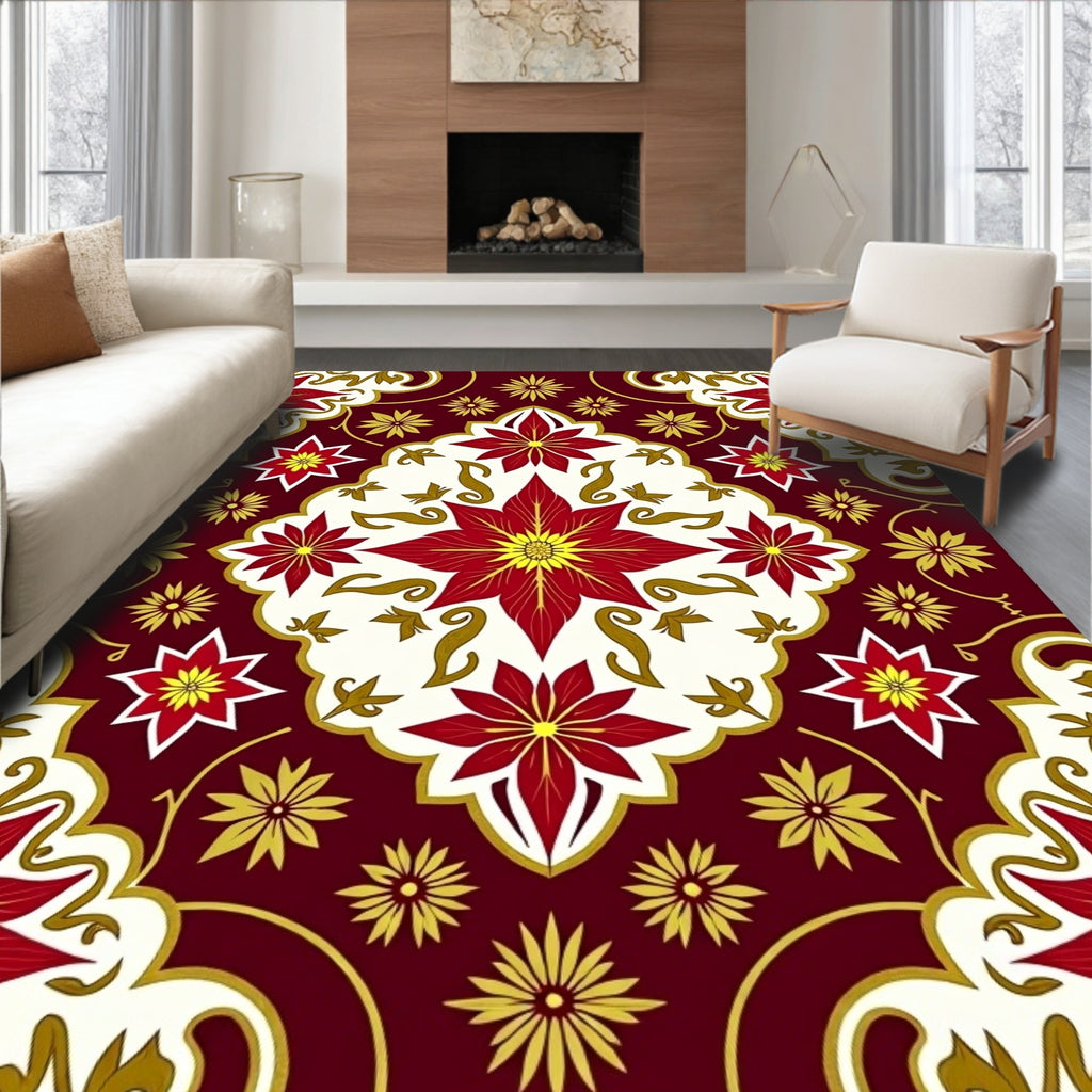 Deep Red Bloom Centerpiece Rug