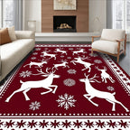 Crimson Deer Snowflake Winter Border Rug