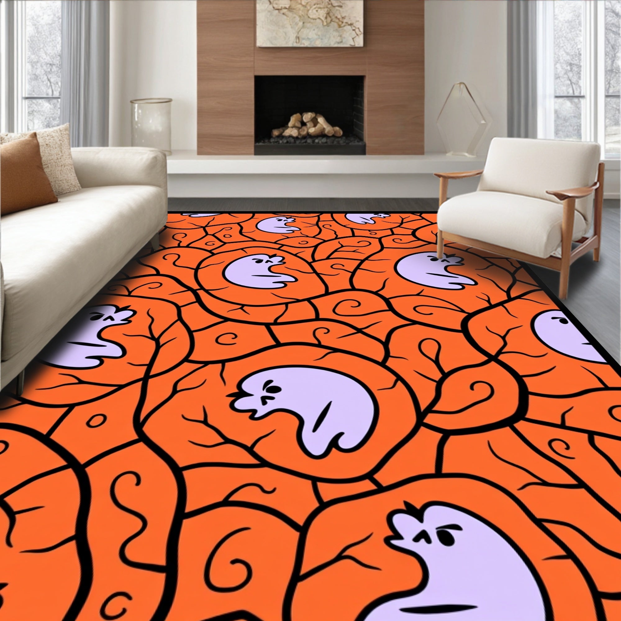 Spooky Lavender Ghost Orange Swirl Rug
