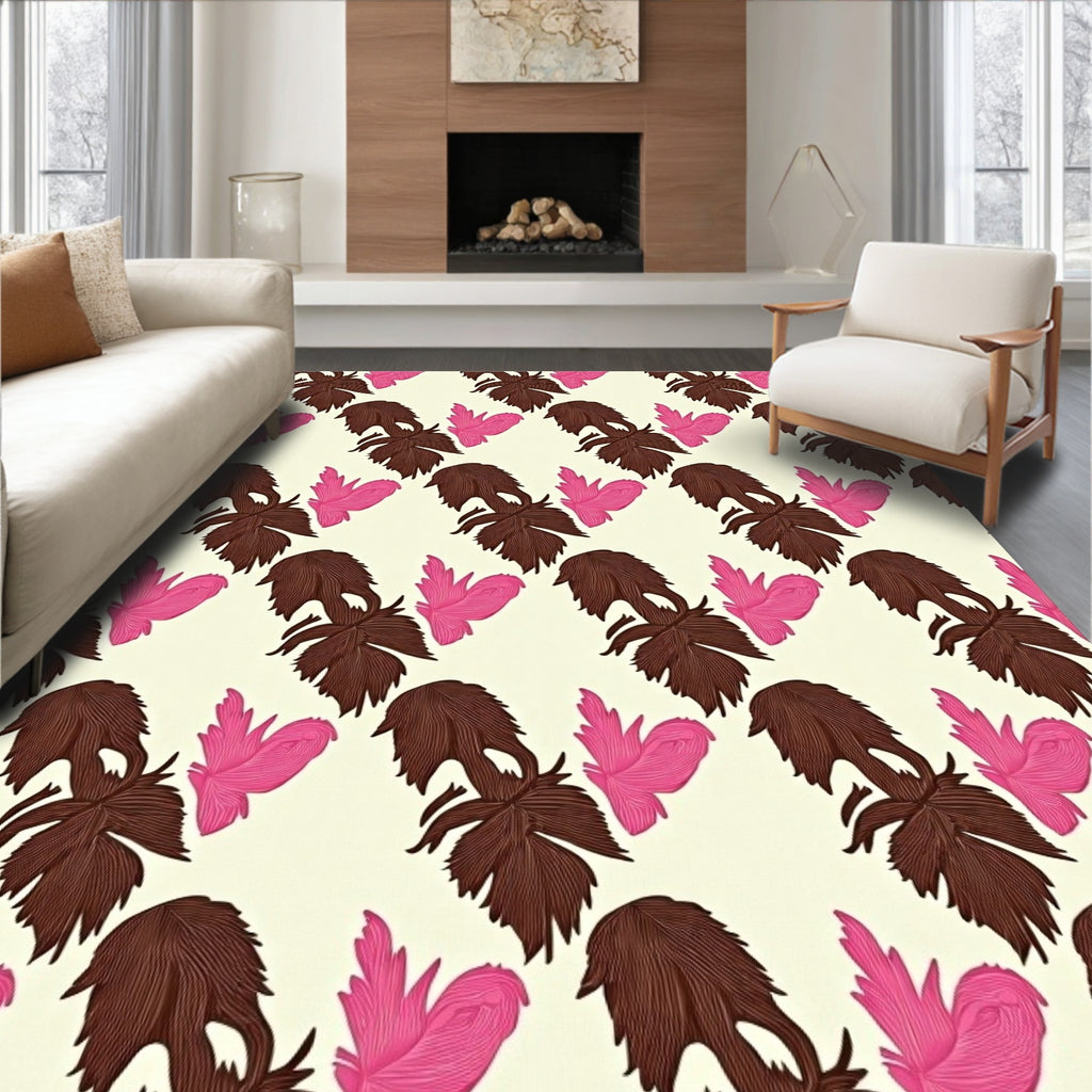 Brown Pink Leaf Botanical Repeat Rug