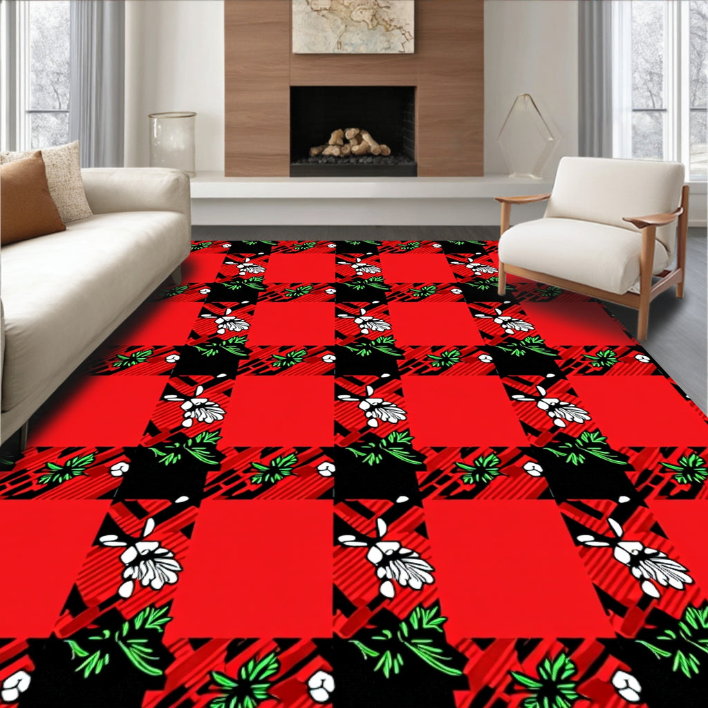 Red Plaid Floral Grove Rug