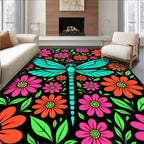 Vibrant Teal Dragonfly Floral Garden Rug