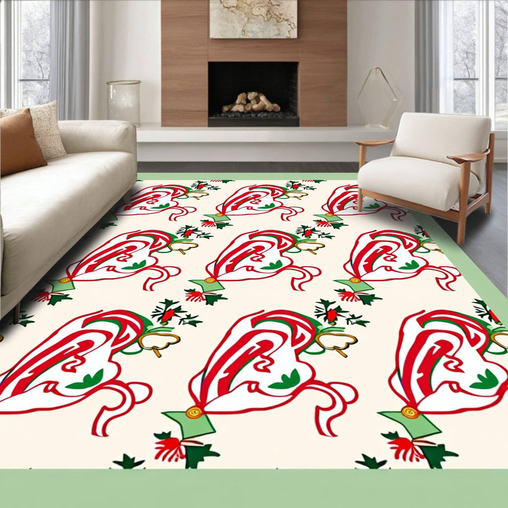 Whimsical Red Green Floral Swirl Rug