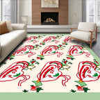 Whimsical Red Green Floral Swirl Rug