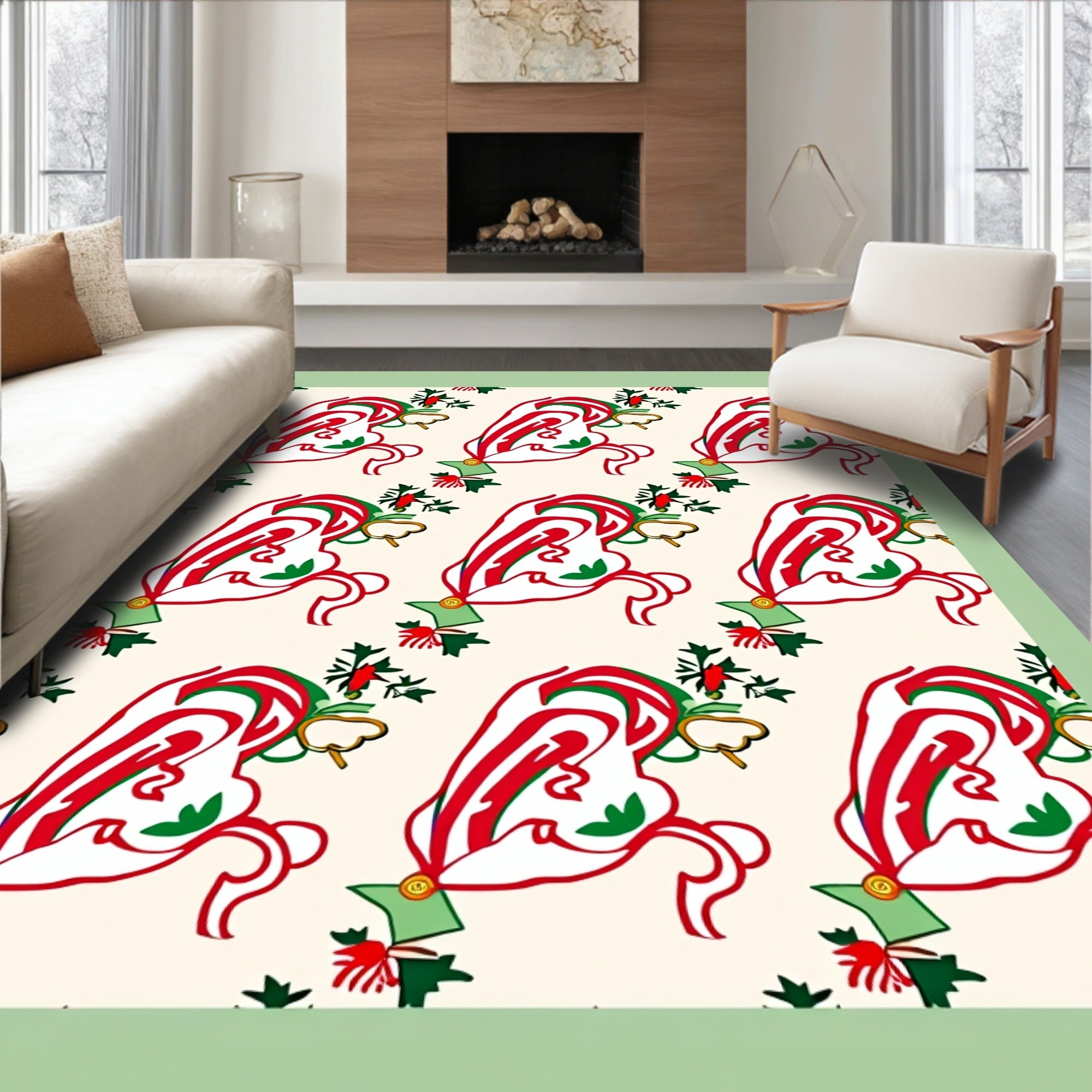 Whimsical Red Green Floral Swirl Rug