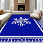 Deep Blue White Snowflake Border Rug