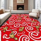 Whimsical Red Golden Cartoon Creatures Rug
