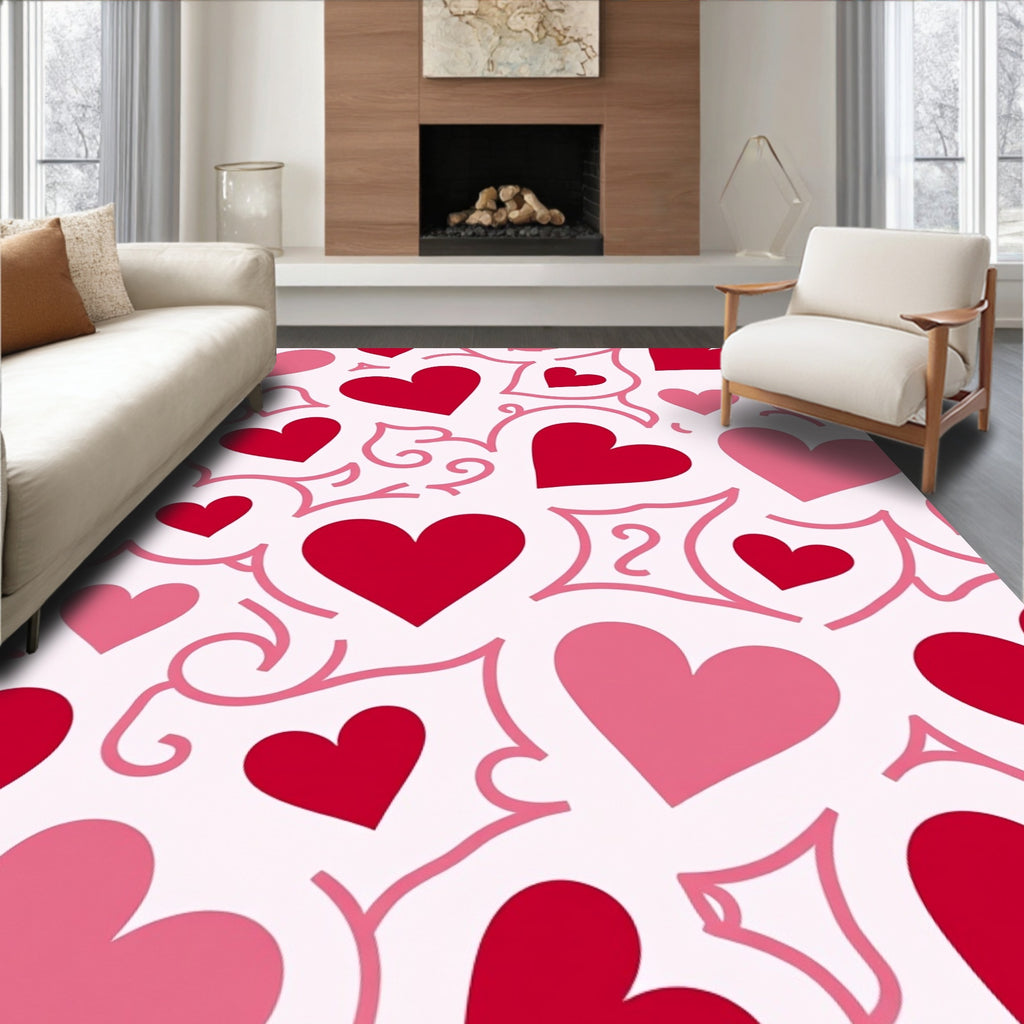 Romantic Red Pink Heart Swirls Rug