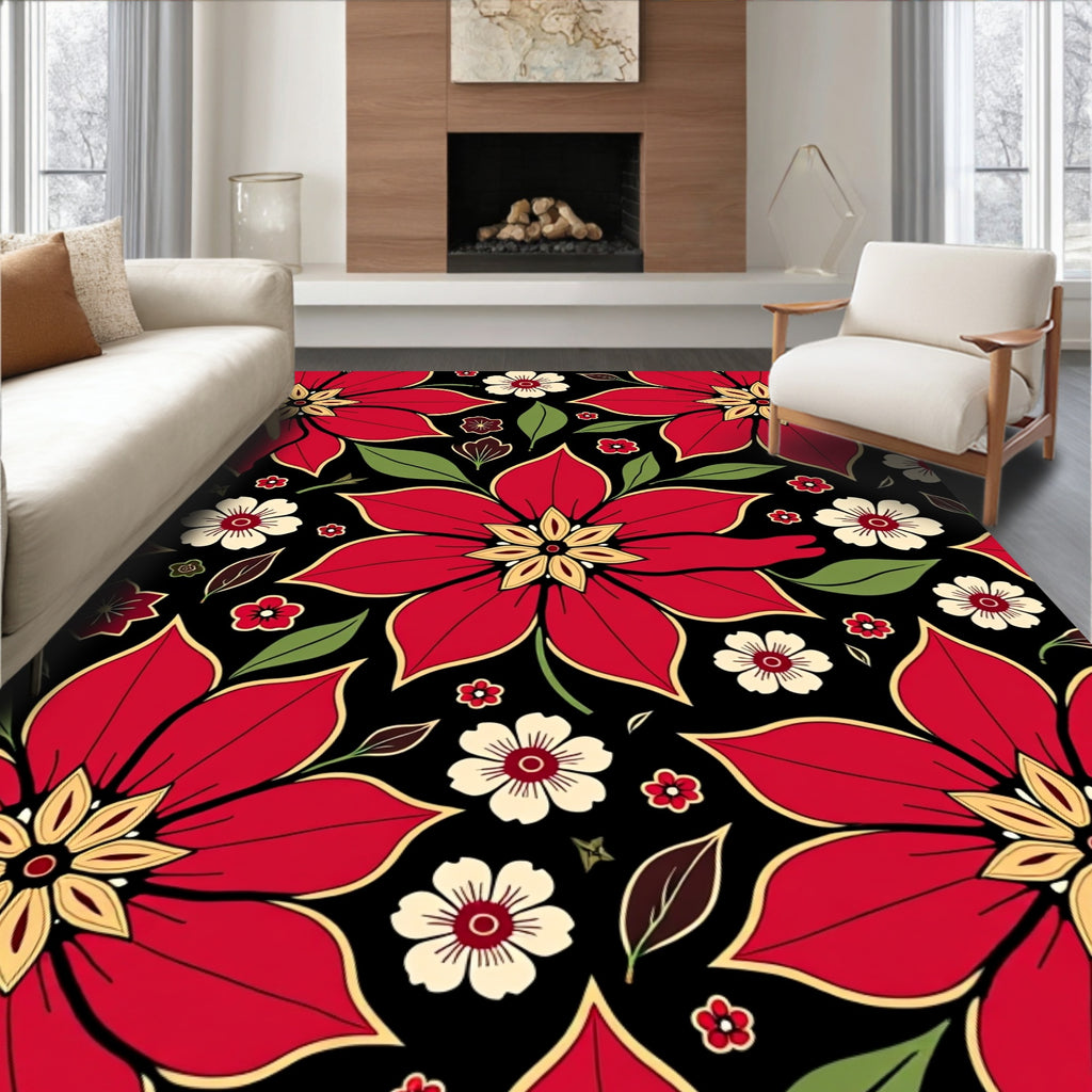 Bold Red Floral Bloom Garden Rug
