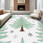 Whimsical Mint Christmas Trees Snowflakes Rug