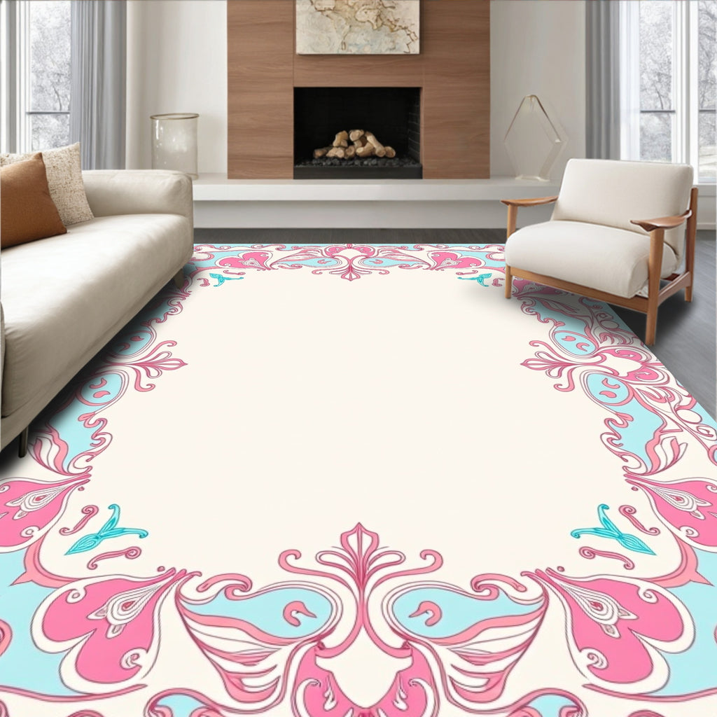 Pale Pink Floral Border Lace Rug