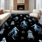 Ethereal Blue Ghostly Figures Starry Night Rug
