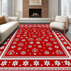 Festive Red Snowflake Village Rug
