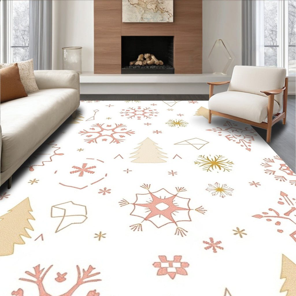 Rose Gold Snowflake Pine Tree Trio Rug