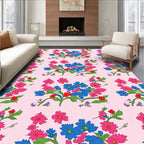 Vibrant Blue Pink Floral Bouquet Rug