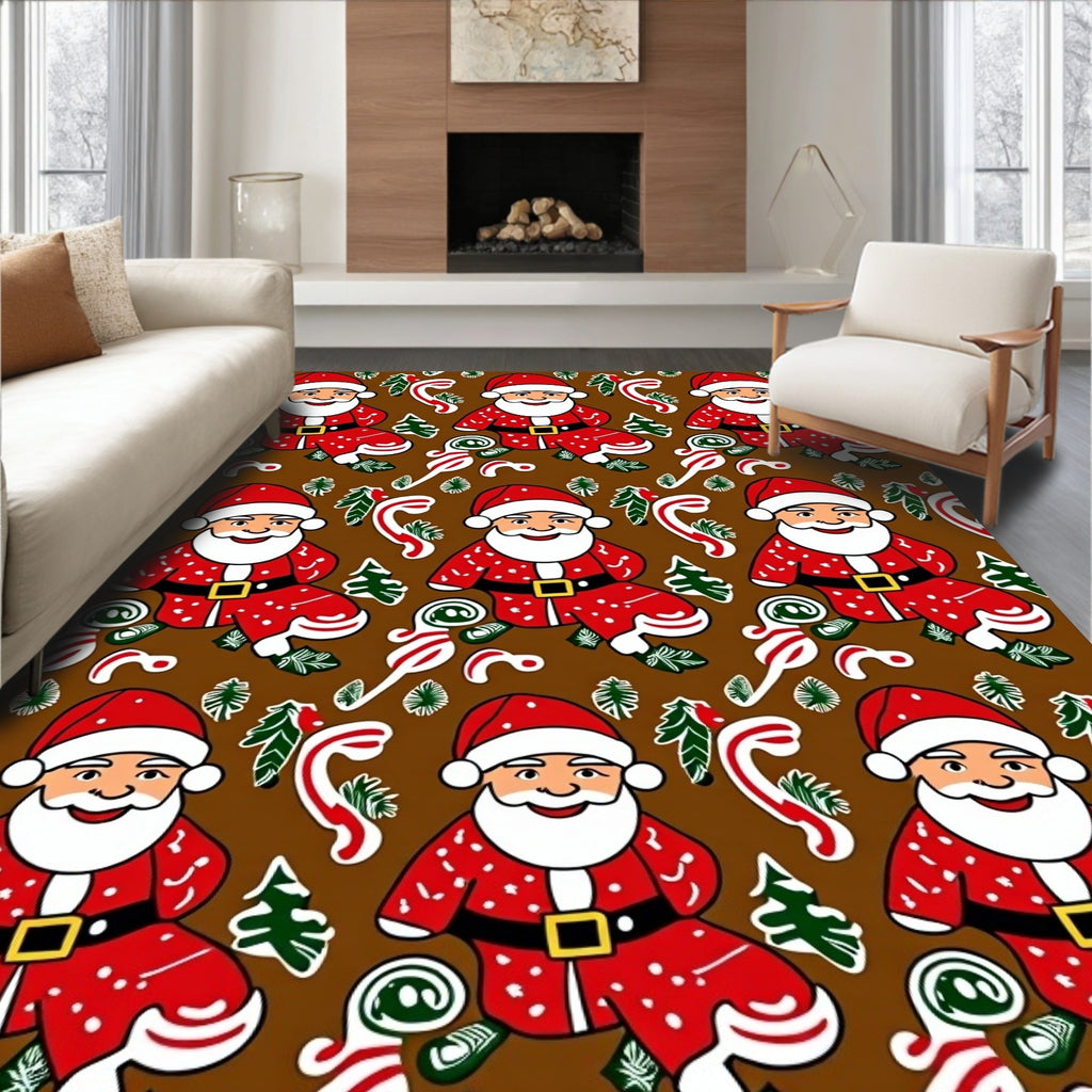 Cute Santa Claus Candy Cane Christmas Rug