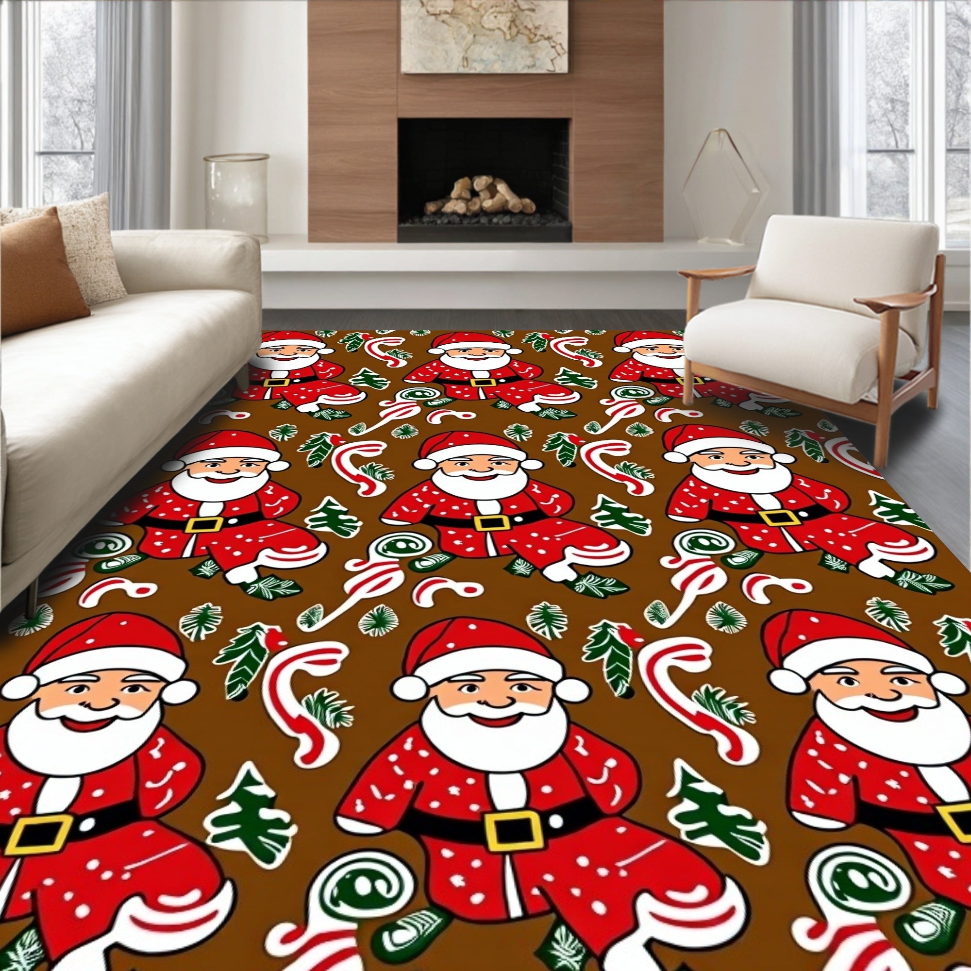 Cute Santa Claus Candy Cane Christmas Rug