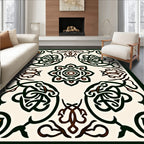 Intricate Dark Green Floral Medallion Ivory Rug