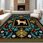 Orange Dog Black Floral Border Rug